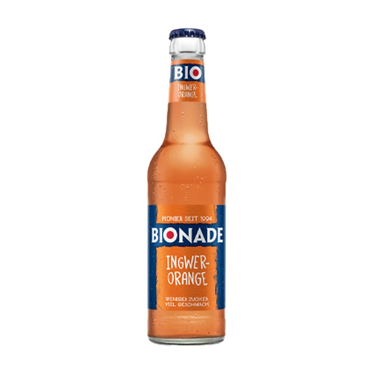 Bionade Ingwer-Orange, 11 x 0,33 l, Produktabbildung für Getränke-Lieferservice an Büros, Kanzleien, Meetings, Messen und Flughafenstandorte in Frankfurt.